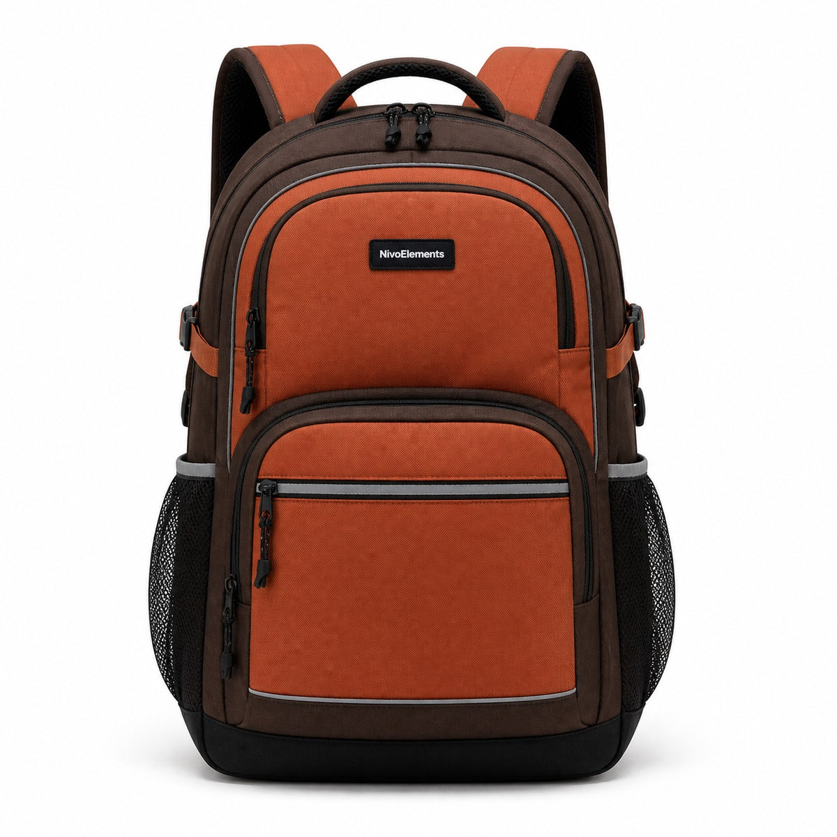 Rust & Dark Brown Multi-Compartment School Backpack - 01-front