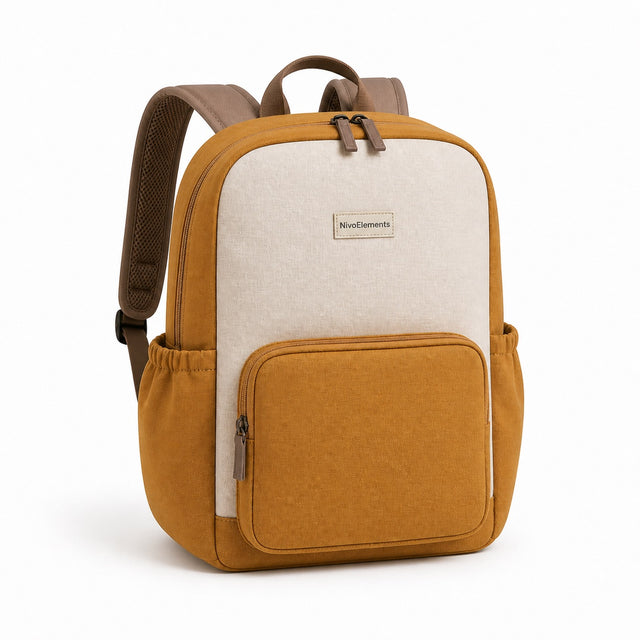 Mustard & Cream Kids School Backpack - 02-angle