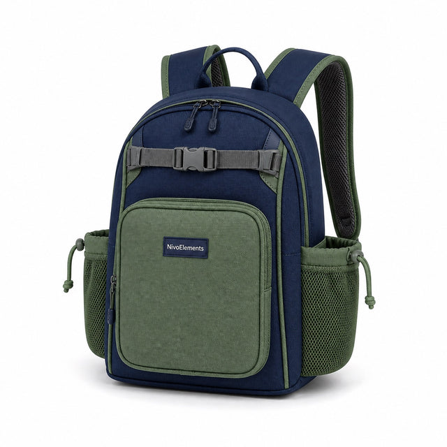 Navy & Soft Green Preschool Backpack - 02-angle
