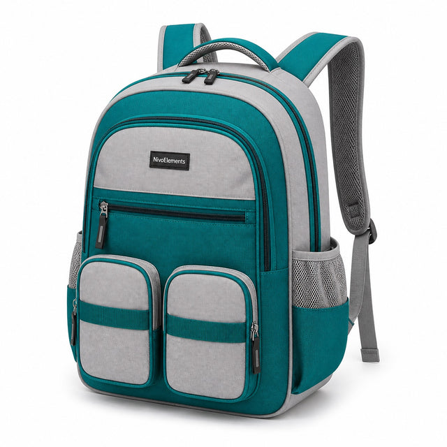 Teal & Gray Dual-Organizer School Backpack - 02-angle