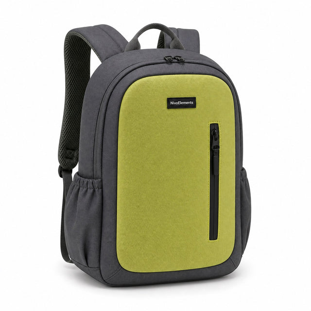 Charcoal & Lime Vertical-Pocket Kids Backpack - 02-angle