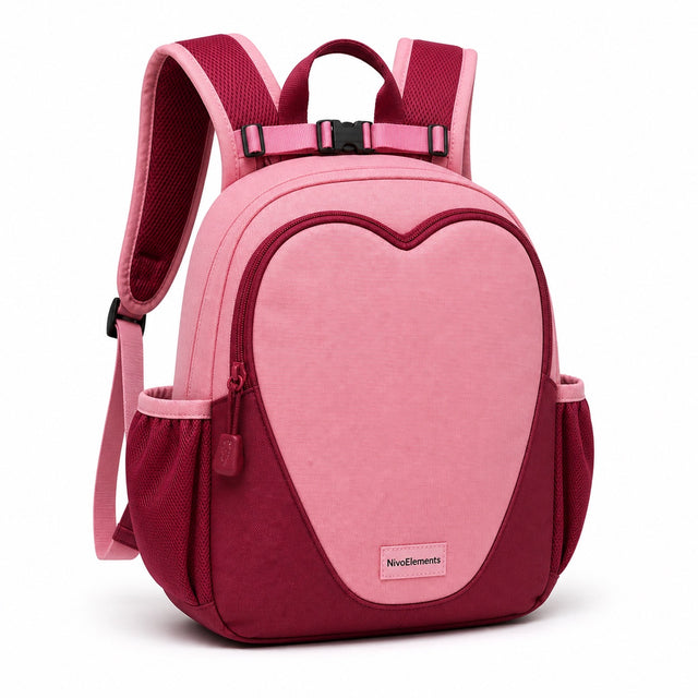 Rose & Burgundy Heart-Seam Preschool Backpack - 02-angle