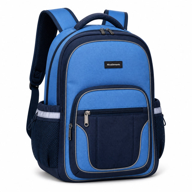 Sky Blue & Navy Reflective School Backpack - 02-angle