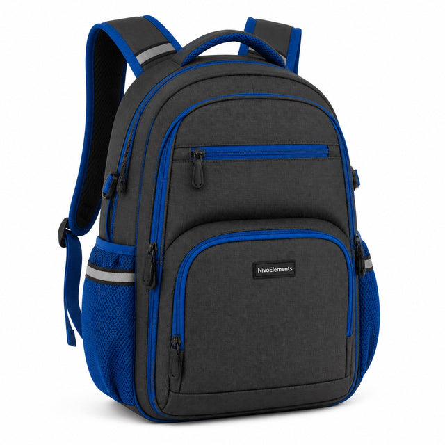 Charcoal & Electric Blue Multi-Compartment School Backpack - 02-angle