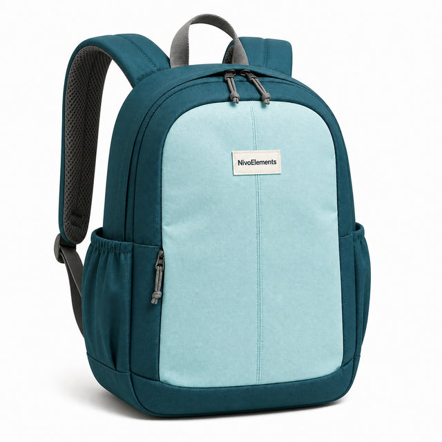 Teal Colorblock Kids School Backpack - 02-angle