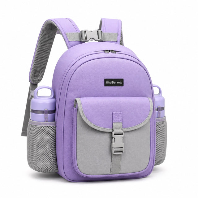 Lavender & Gray Flap-Pocket Preschool Backpack - 02-angle