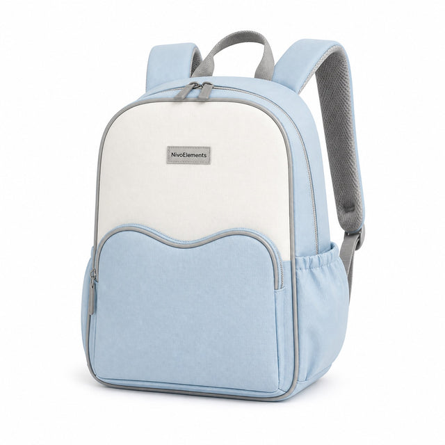 Sky Blue & Cream Kids School Backpack - 02-angle