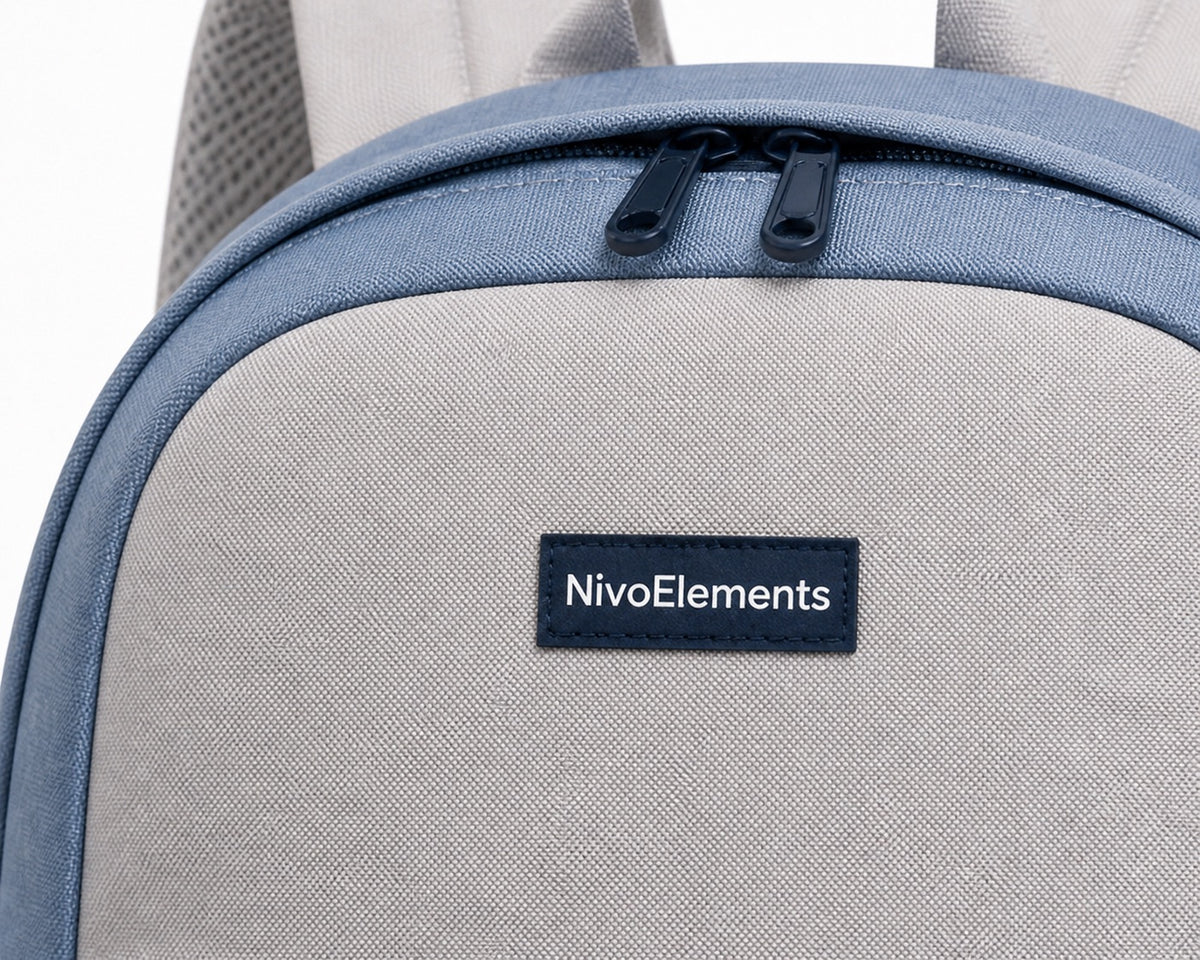 Slate Blue Classic Kids School Backpack - 04-detail-logo
