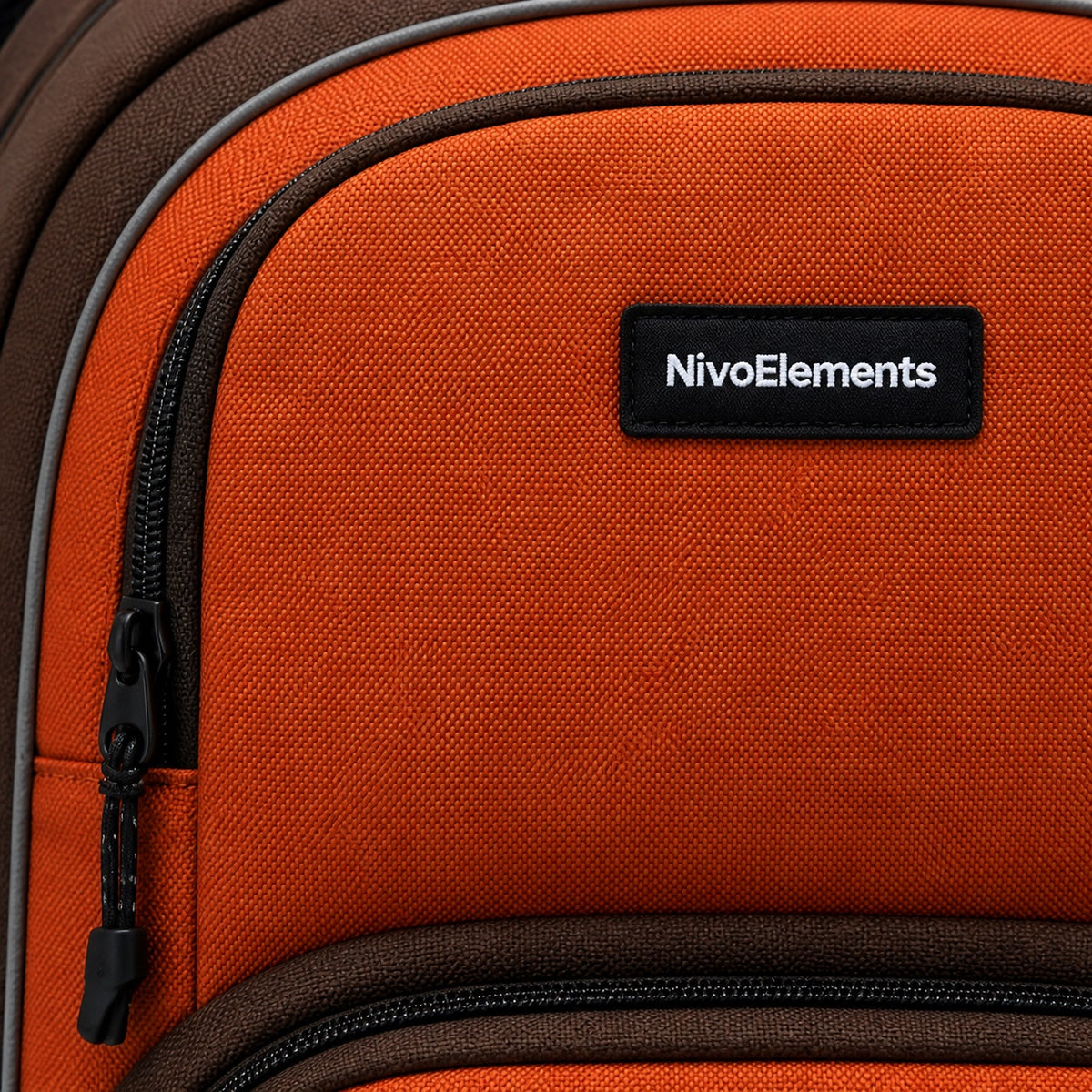 Rust & Dark Brown Multi-Compartment School Backpack - 04-detail-logo