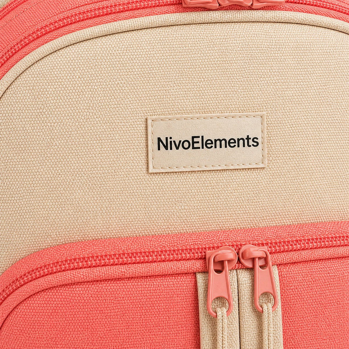 Coral & Oatmeal Organizer Preschool Backpack - 04-detail-logo