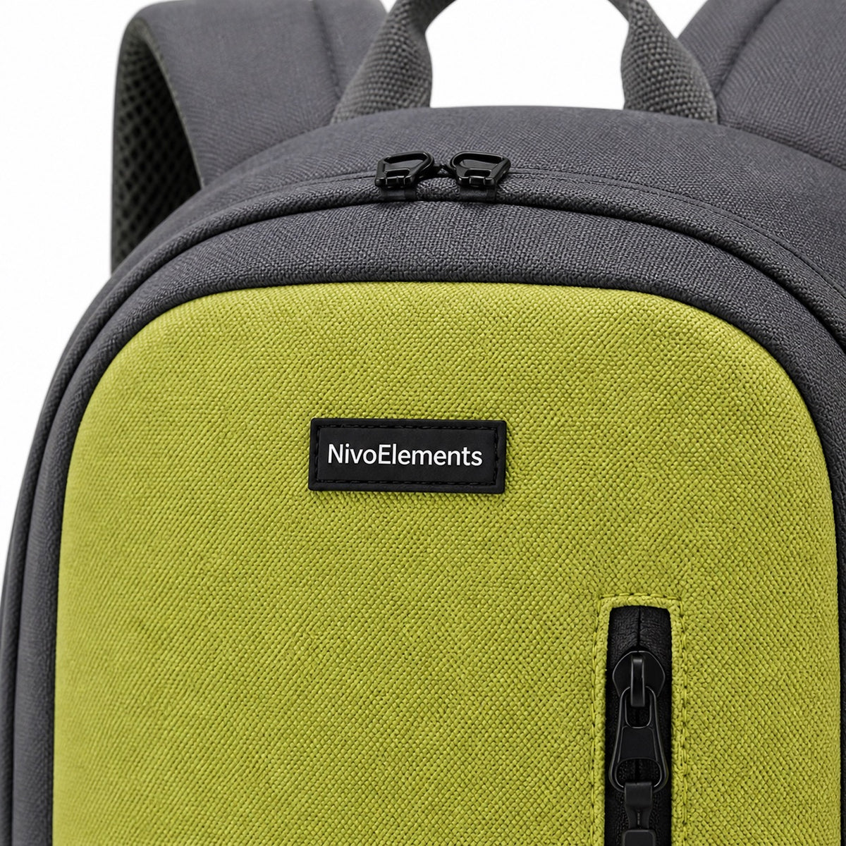 Charcoal & Lime Vertical-Pocket Kids Backpack - 04-detail-logo