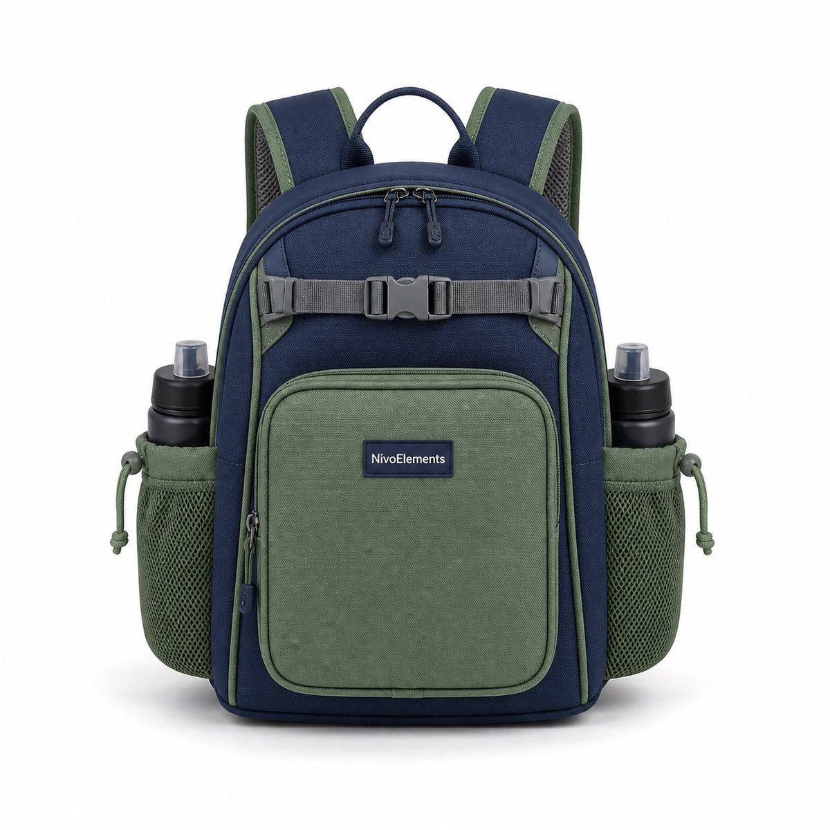 Navy & Soft Green Preschool Backpack - 01-front