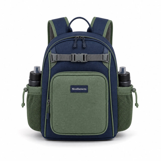 Navy & Soft Green Preschool Backpack - 01-front