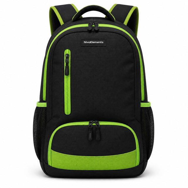 Black & Lime Vertical-Zip School Backpack - 01-front