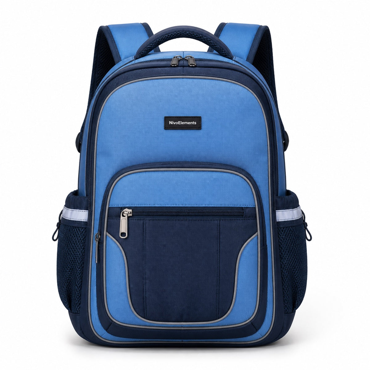 Sky Blue & Navy Reflective School Backpack - 01-front