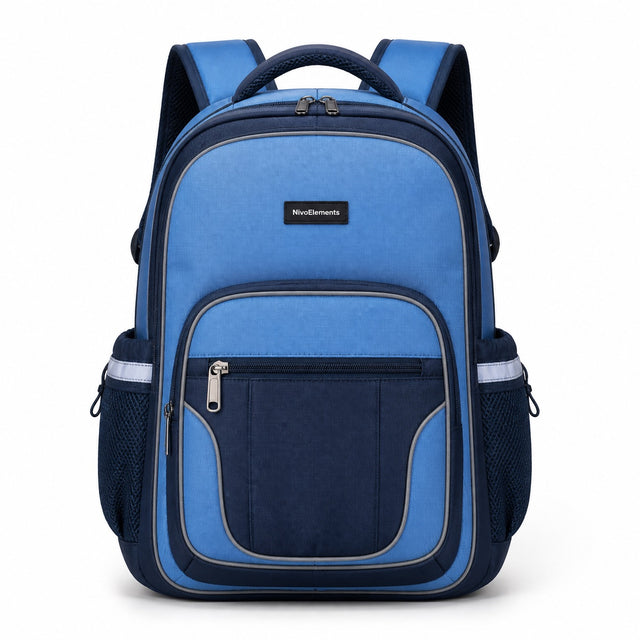 Sky Blue & Navy Reflective School Backpack - 01-front