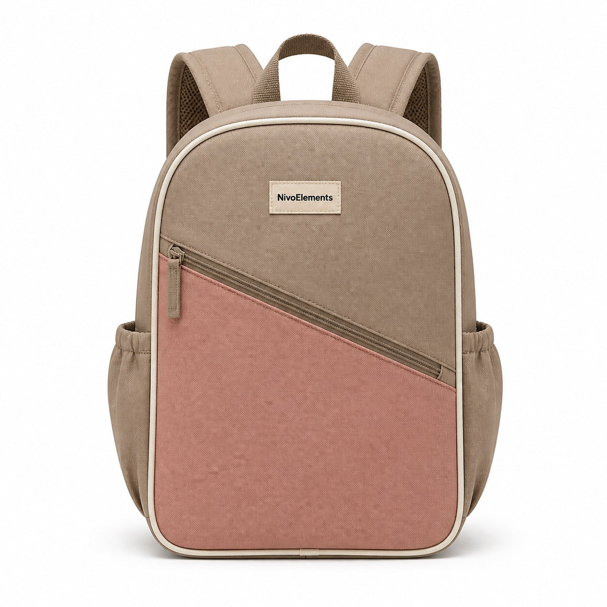 Taupe & Blush Diagonal-Pocket Kids Backpack - 01-front
