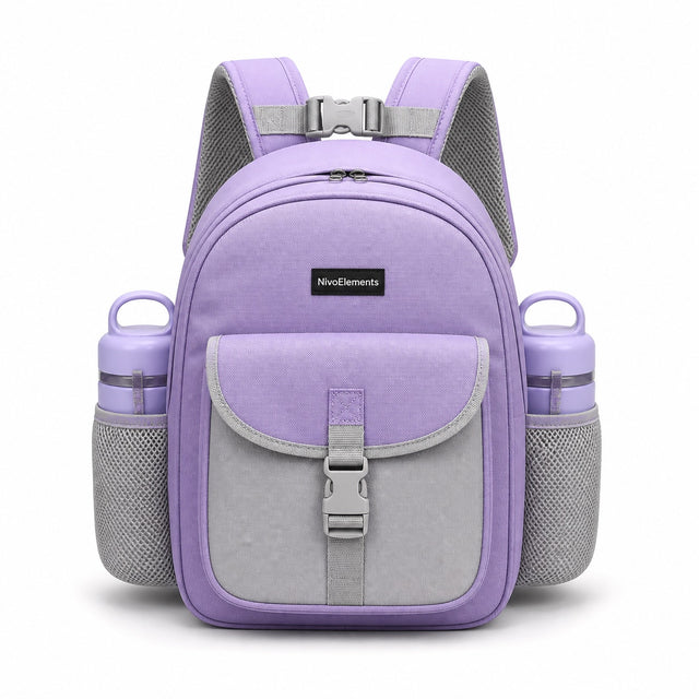 Lavender & Gray Flap-Pocket Preschool Backpack - 01-front