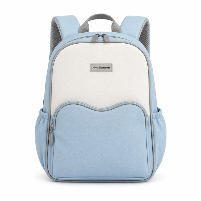 Sky Blue & Cream Kids School Backpack - 01-front