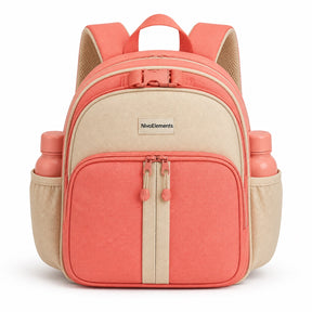 Coral & Oatmeal Organizer Preschool Backpack - 01-front