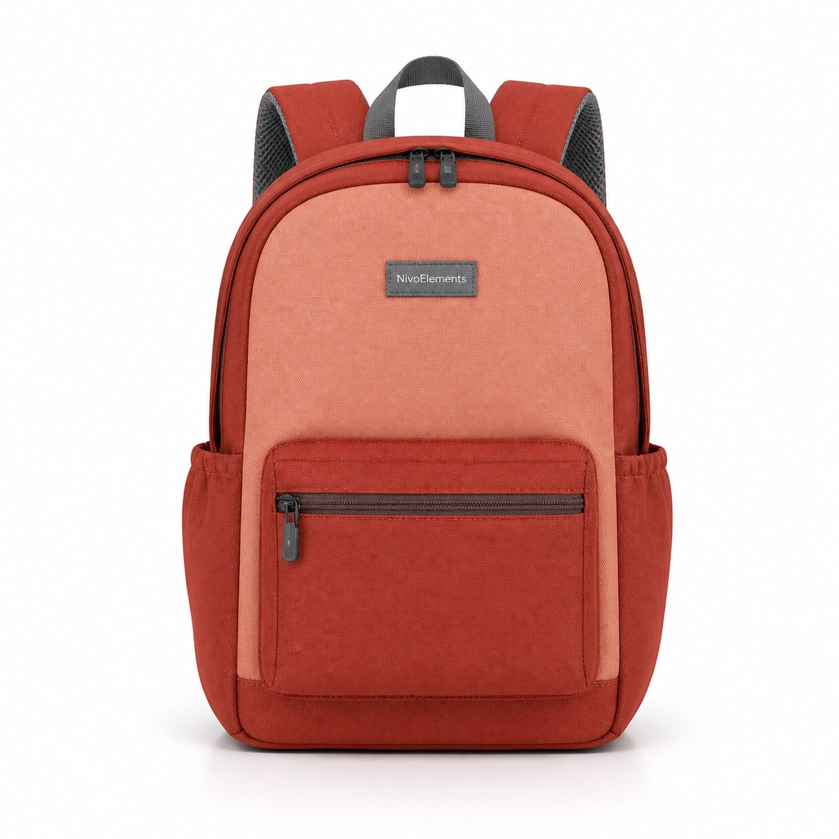 Coral Red Front-Pocket Kids School Backpack - 01-front