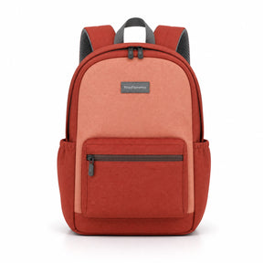 Coral Red Front-Pocket Kids School Backpack - 01-front