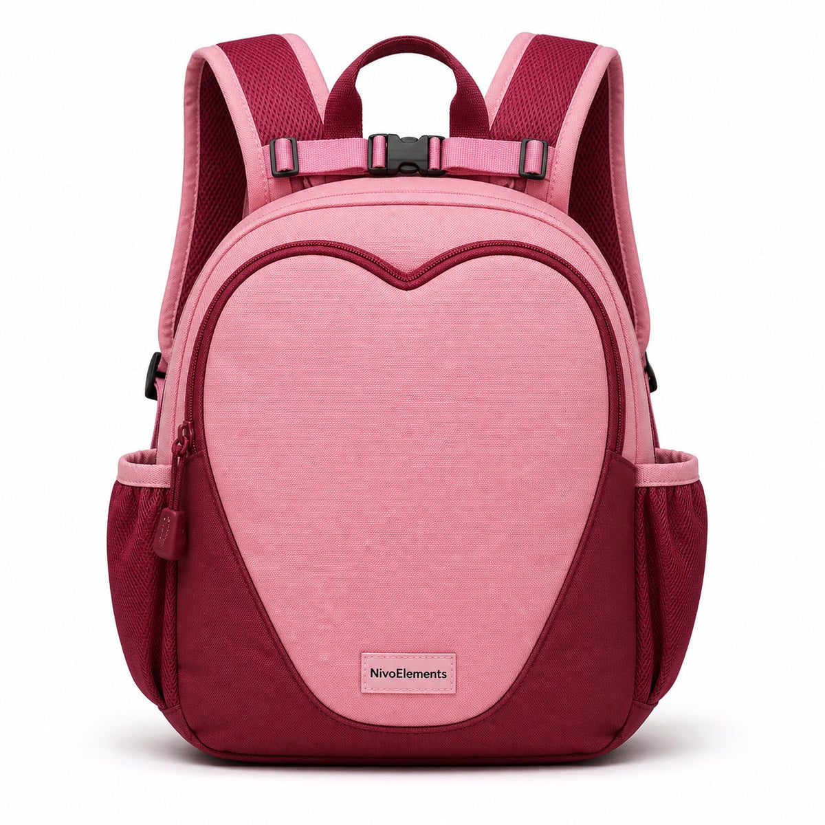 Rose & Burgundy Heart-Seam Preschool Backpack - 01-front