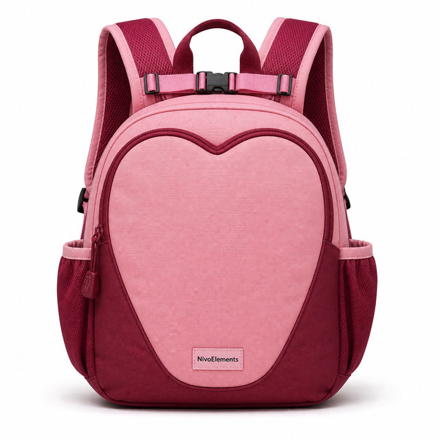 Rose & Burgundy Heart-Seam Preschool Backpack - 01-front