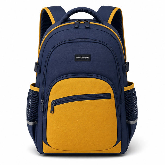 Navy & Mustard Everyday School Backpack - 01-front
