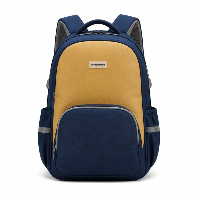 Navy & Mustard Kids School Backpack - 01-front