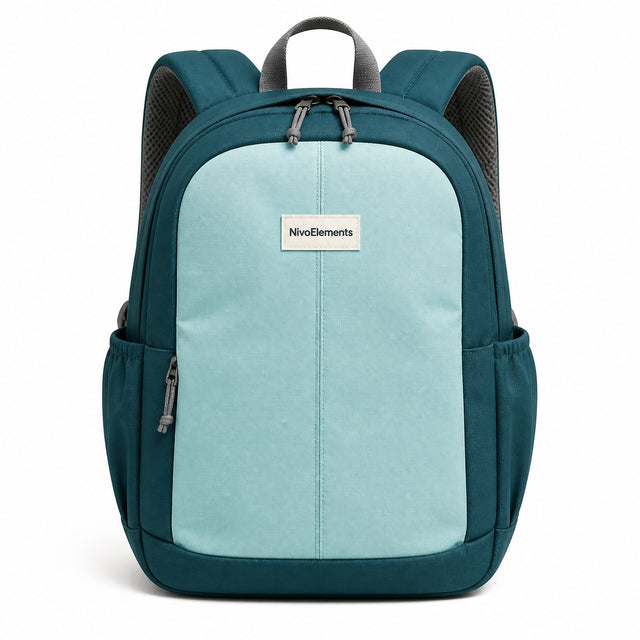 Teal Colorblock Kids School Backpack - 01-front