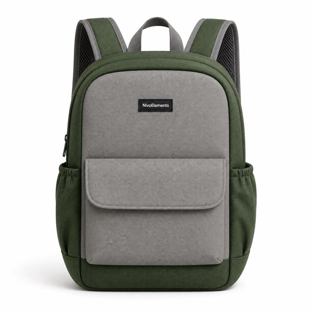 Forest Green Flap-Pocket Kids School Backpack - 01-front