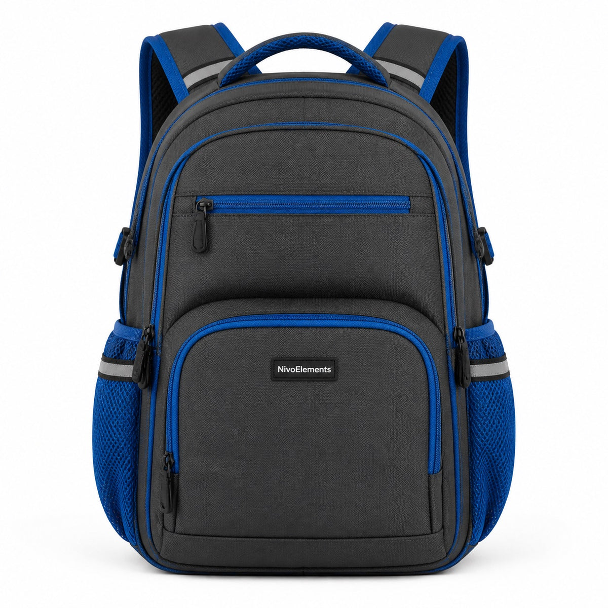 Charcoal & Electric Blue Multi-Compartment School Backpack - 01-front