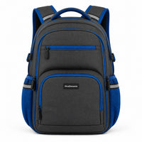 Charcoal & Electric Blue Multi-Compartment School Backpack - 01-front