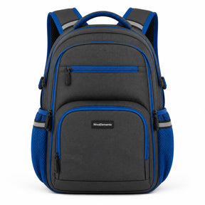 Charcoal & Electric Blue Multi-Compartment School Backpack - 01-front