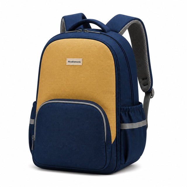 Navy & Mustard Kids School Backpack - 02-angle
