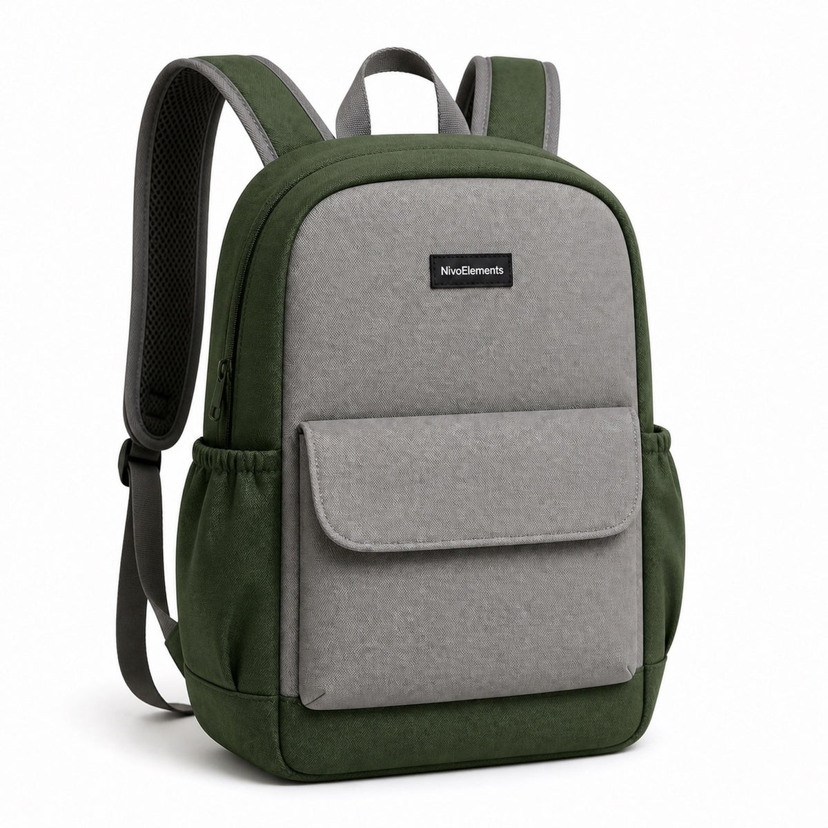 Forest Green Flap-Pocket Kids School Backpack - 02-angle