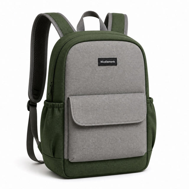 Forest Green Flap-Pocket Kids School Backpack - 02-angle