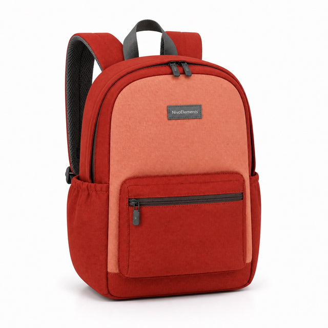 Coral Red Front-Pocket Kids School Backpack - 02-angle