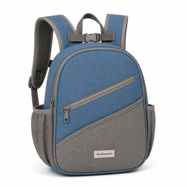 Dusty Blue & Warm Gray Preschool Backpack - 02-angle
