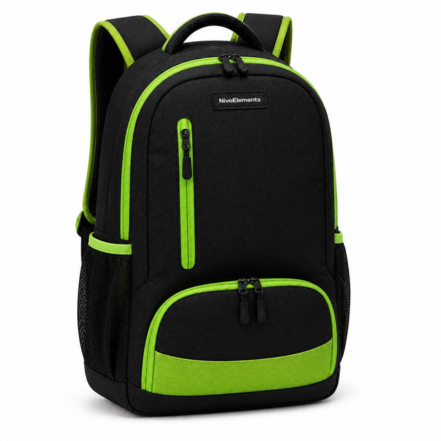 Black & Lime Vertical-Zip School Backpack - 02-angle