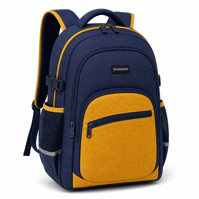 Navy & Mustard Everyday School Backpack - 02-angle