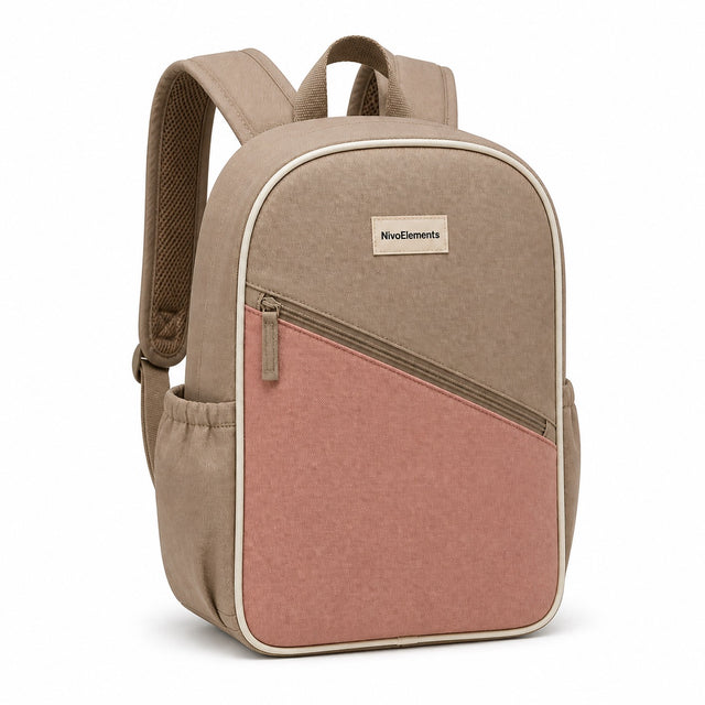 Taupe & Blush Diagonal-Pocket Kids Backpack - 02-angle
