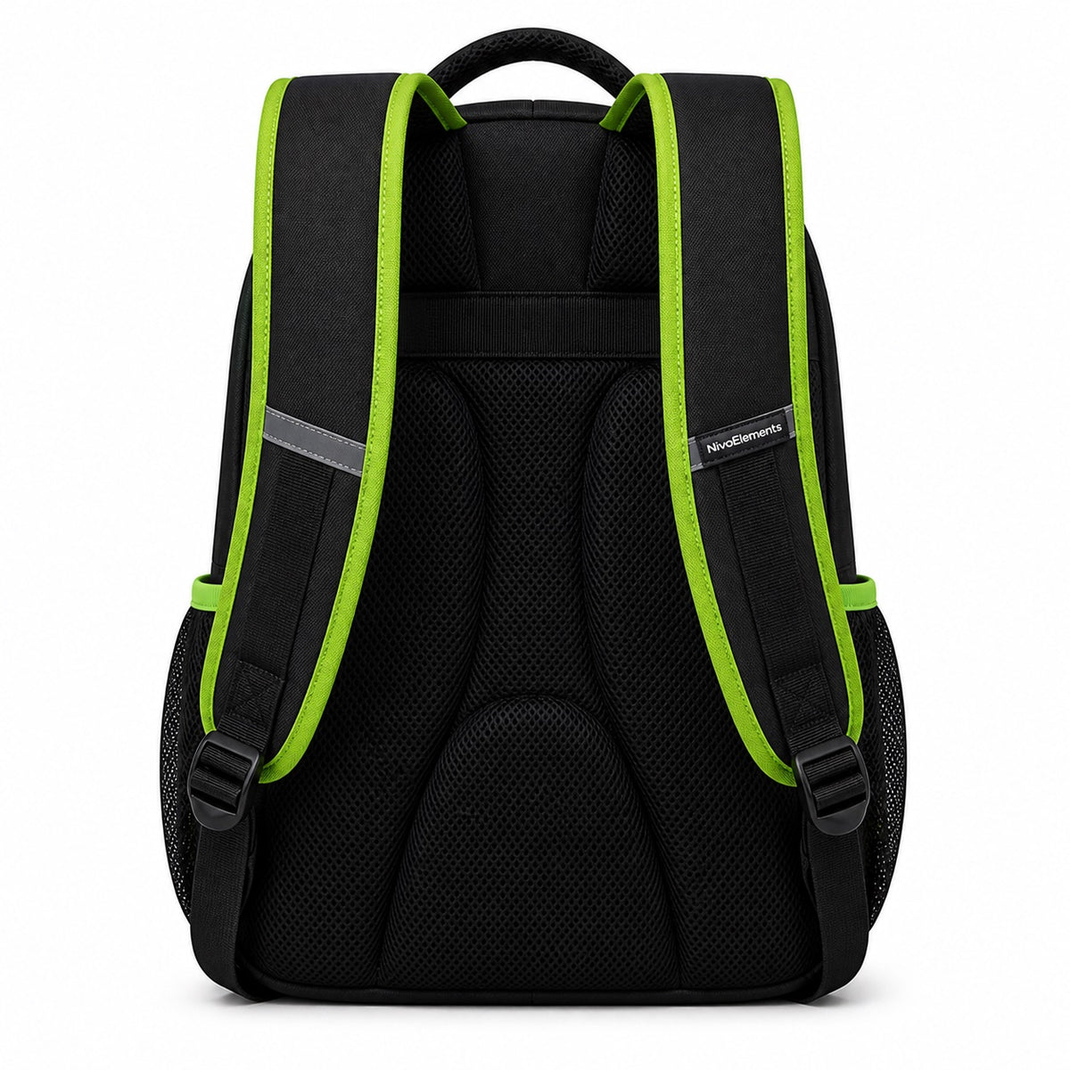 Black & Lime Vertical-Zip School Backpack - 03-back