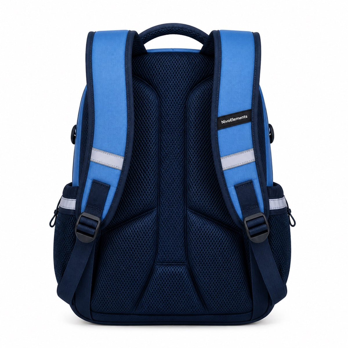 Sky Blue & Navy Reflective School Backpack - 03-back