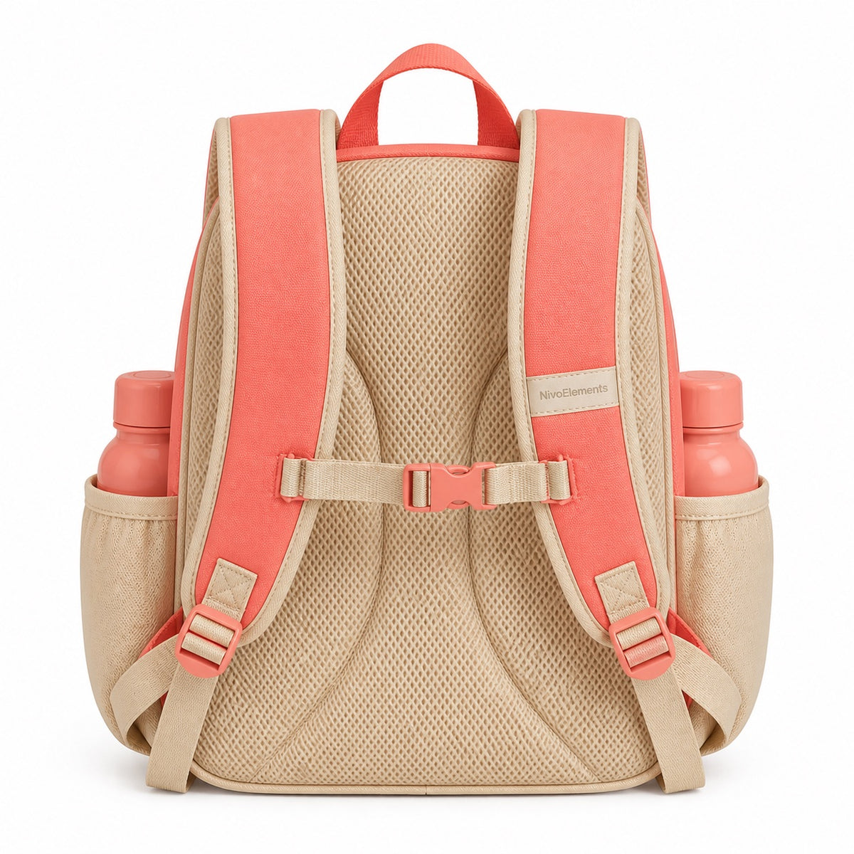Coral & Oatmeal Organizer Preschool Backpack - 03-back