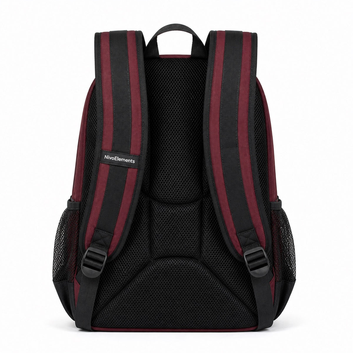 Burgundy & Charcoal School Backpack - 03-back