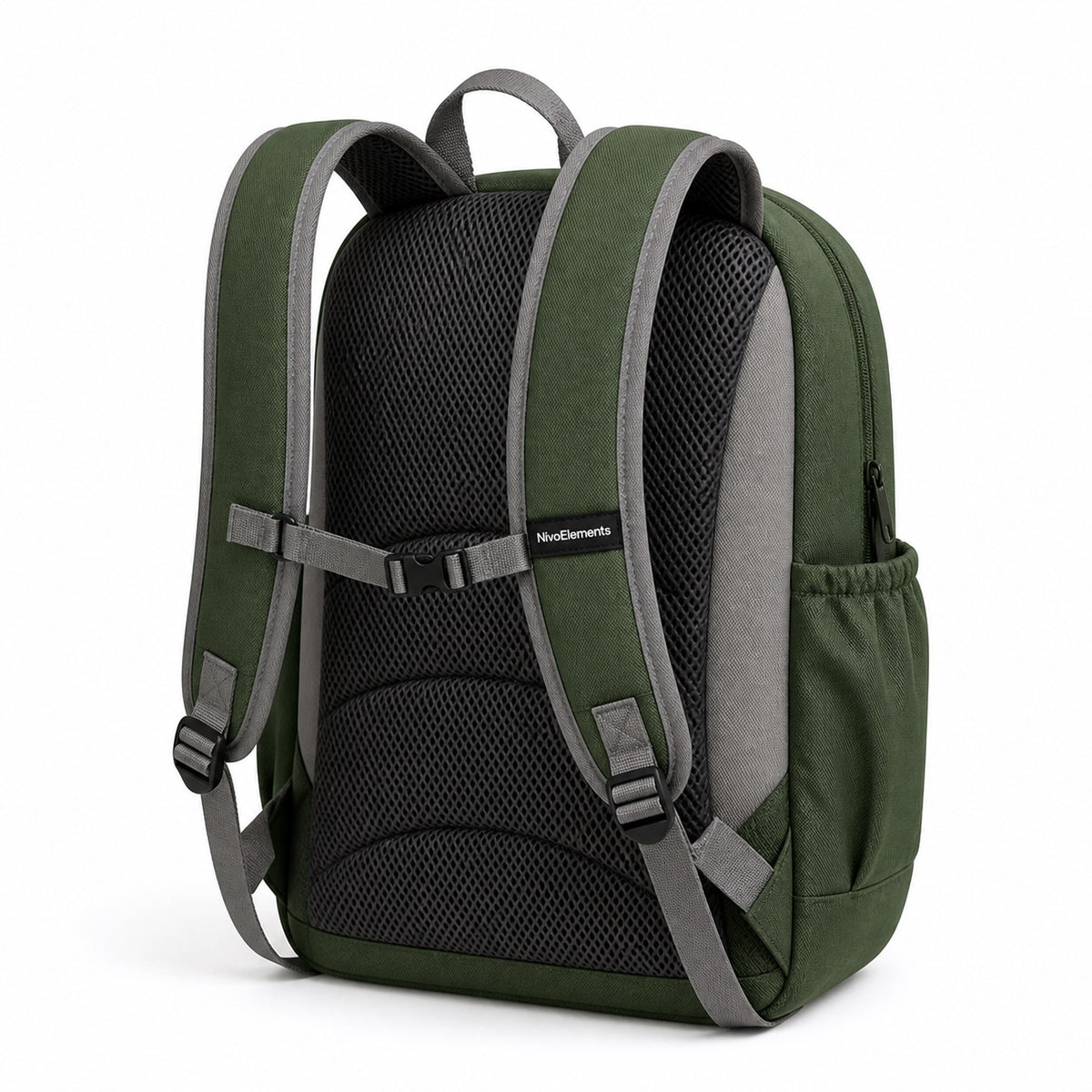 Forest Green Flap-Pocket Kids School Backpack - 03-back