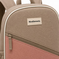 Taupe & Blush Diagonal-Pocket Kids Backpack - 04-detail-logo