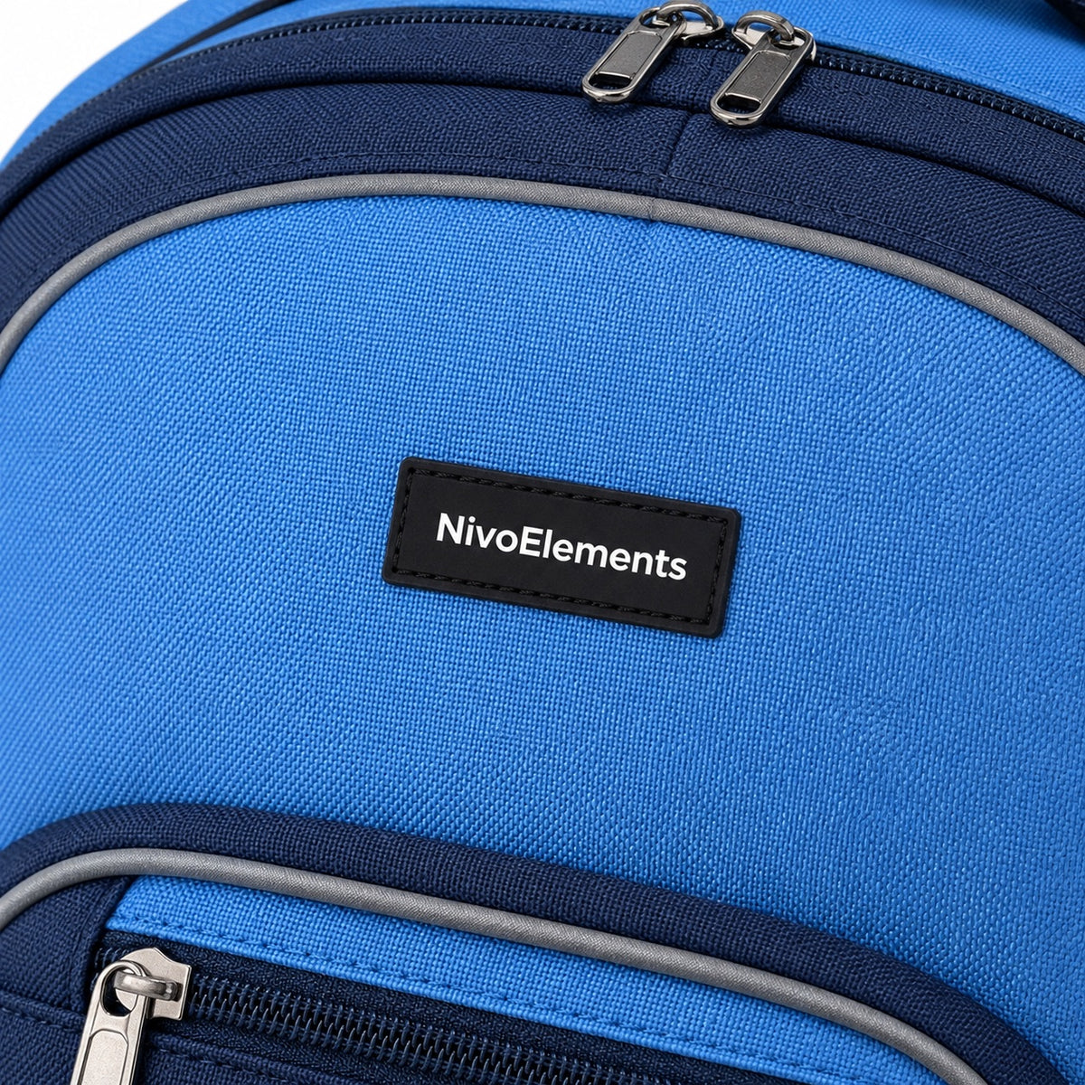 Sky Blue & Navy Reflective School Backpack - 04-detail-logo